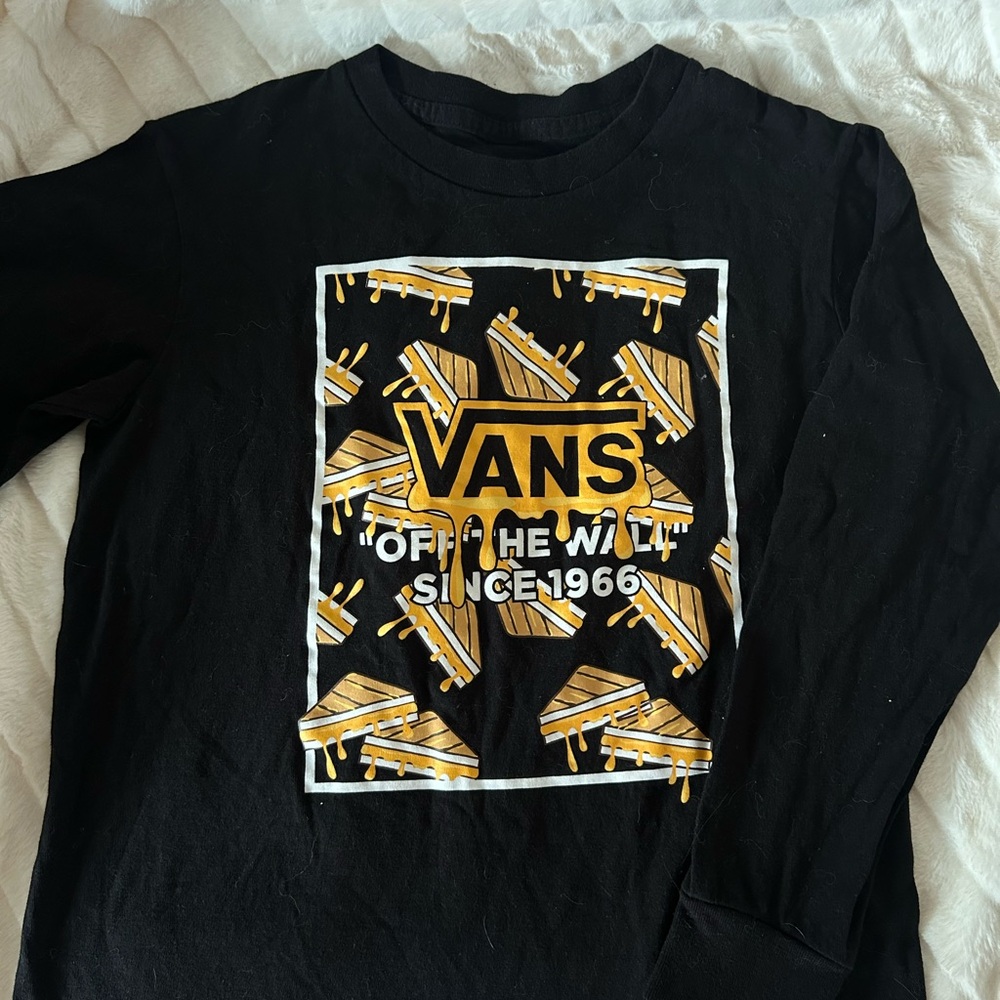 Vans Black and Yellow Long Sleeve Tee with Graphic Design